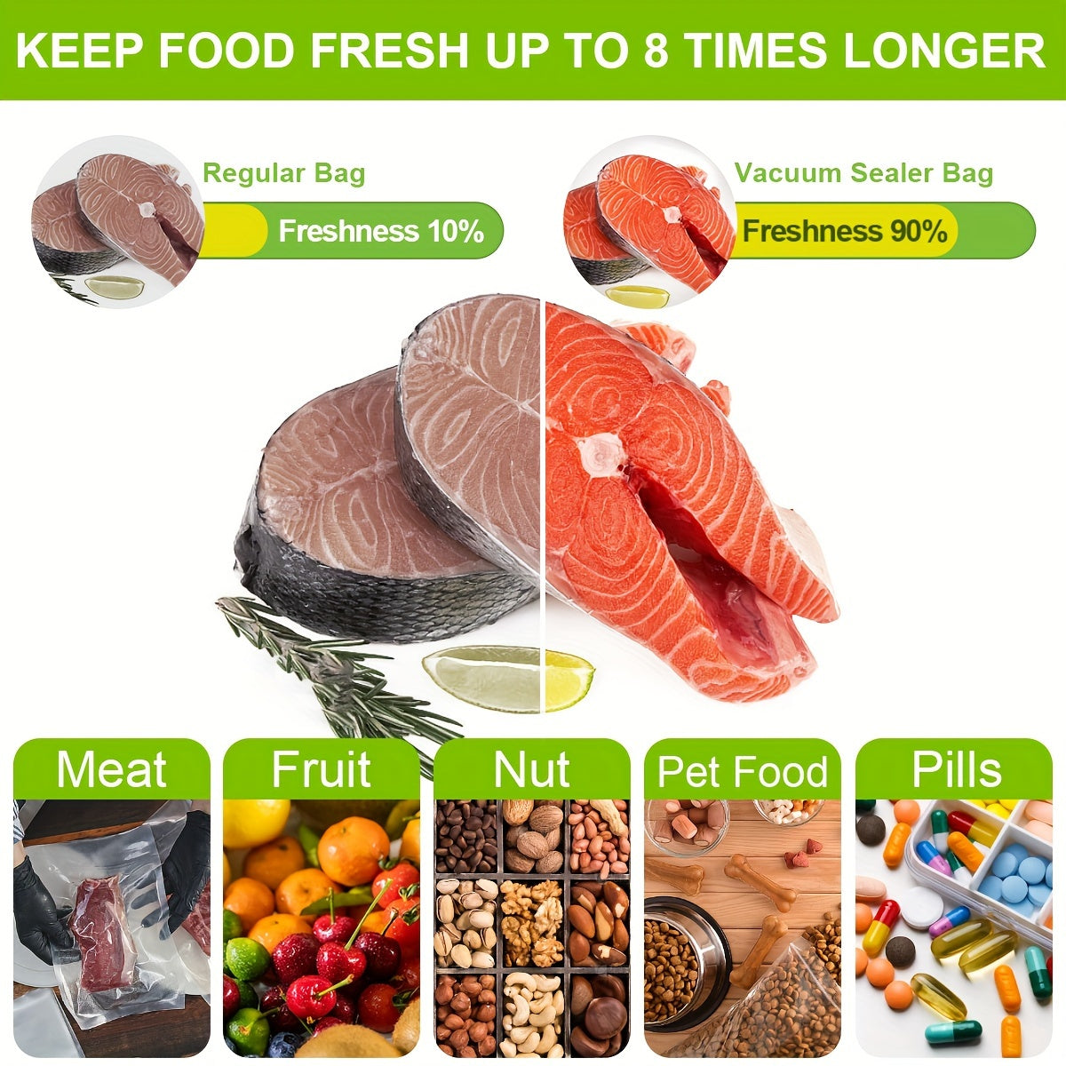 BPA-Free Food Vacuum Sealer Bags for Food Preservation, Multiple Sizes