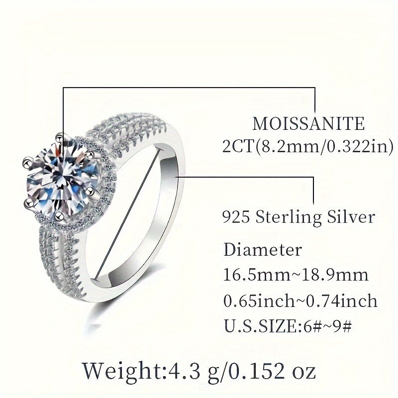 Women's Sterling Silver Three Row Moissanite Engagement Ring 3ct Hypoallergenic