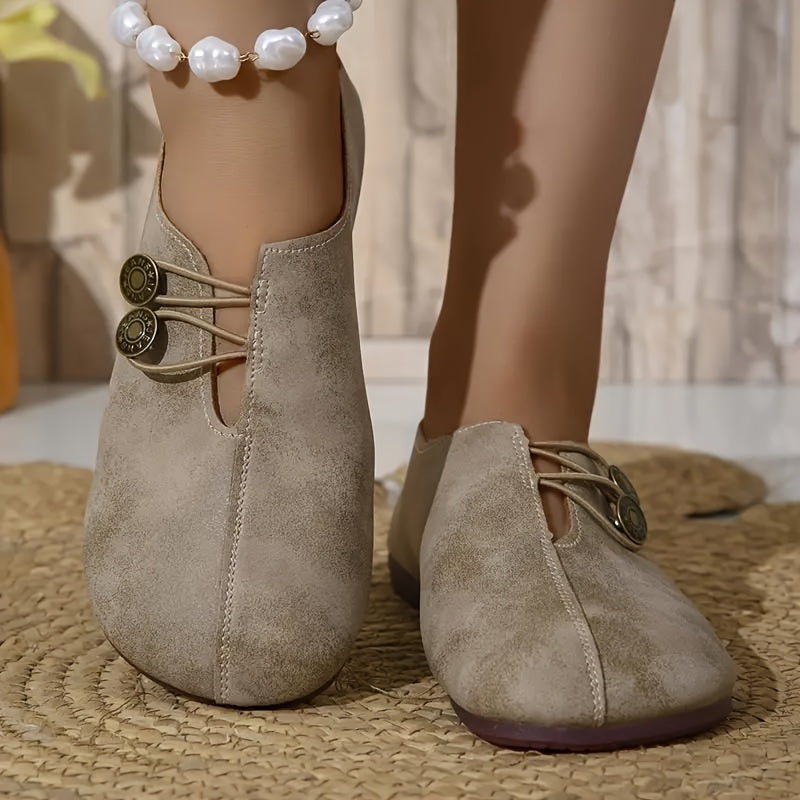 Women's Flat Shoes Lightweight Buckle Round Toe Casual Slip-On in Solid Color