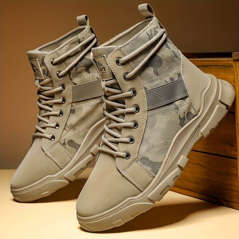 Men's Camouflage Short Ankle Hiking Boots with Lace-up Casual Style