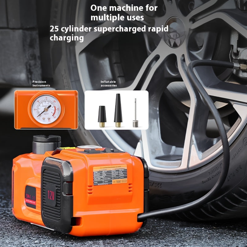 12V Portable Electric Hydraulic Jack with Multifunctional Electric Wrench for Cars SUVs Off-Road Vehicles