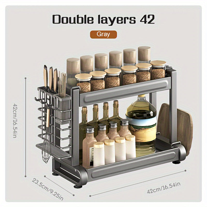 Metal Spice Rack Organizer 3-Tier Gray Countertop Storage for Kitchen Gadgets
