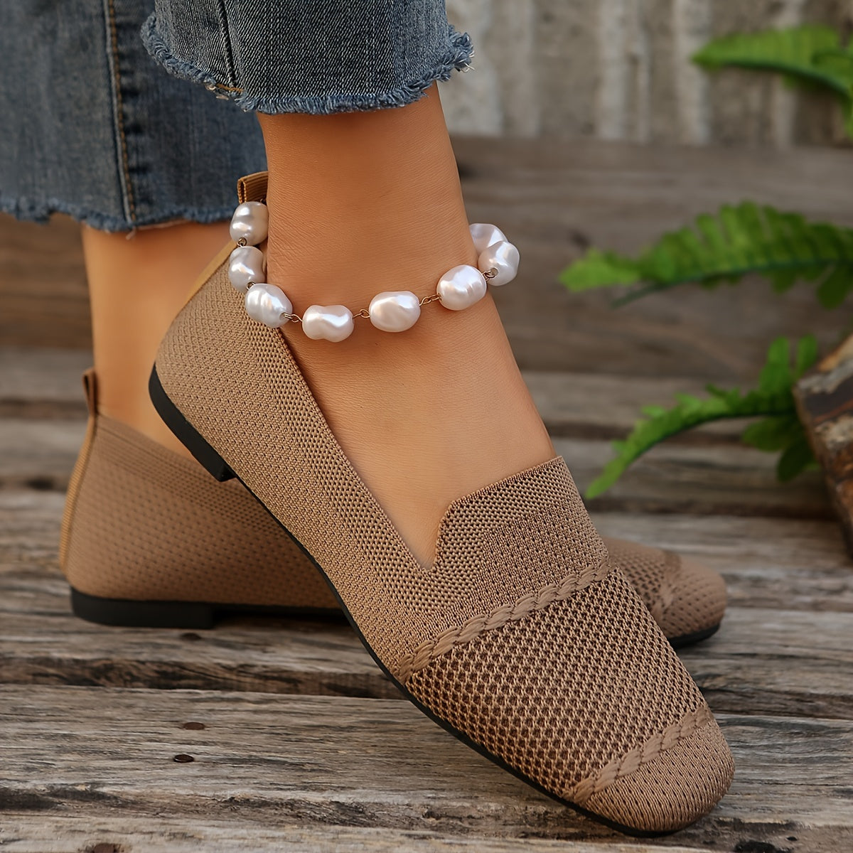 Women's Knitted Breathable Square Toe Shoes for Four Seasons