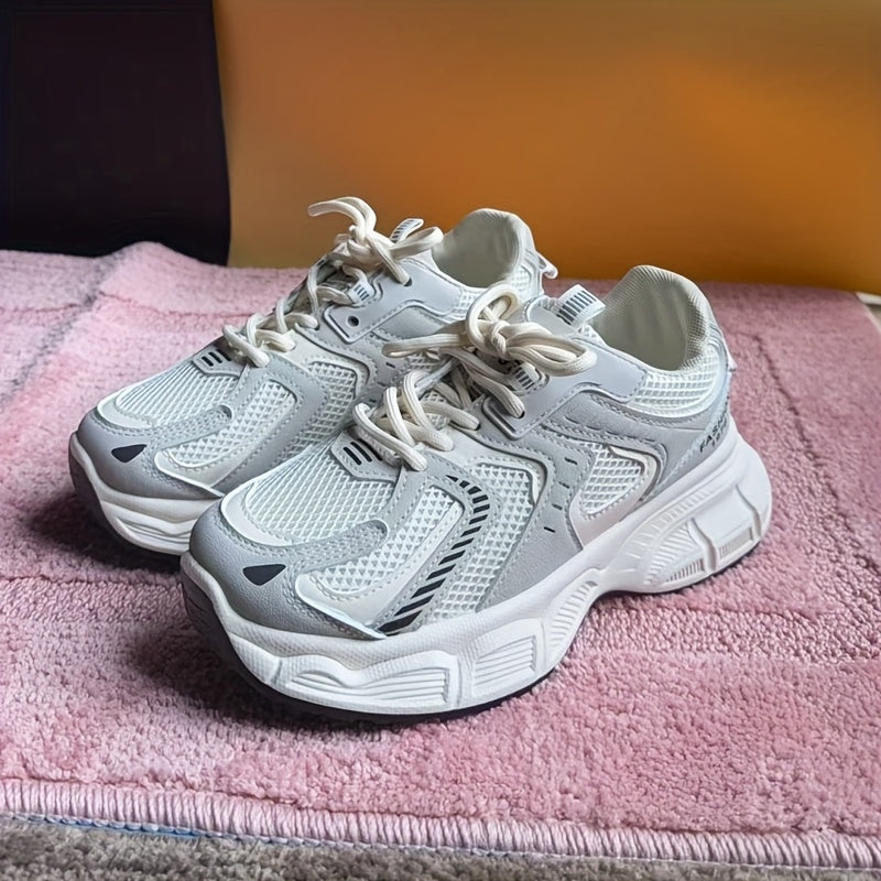 Women’s Korean Style Chunky Dad Shoes Comfortable Platform Sneakers White Gray