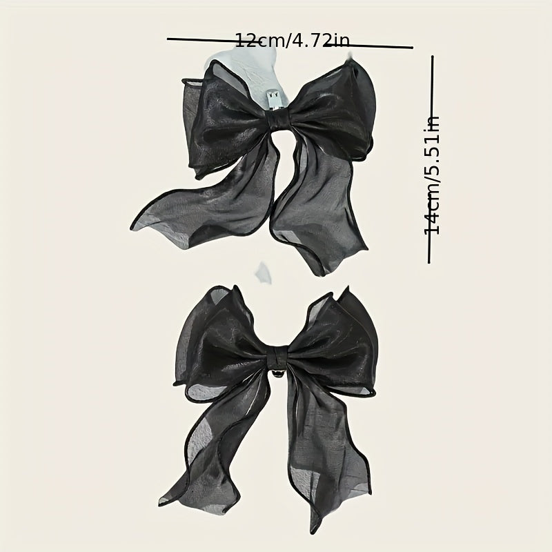 Women Black Mesh Bow Shoe Clips Set of 2 Detachable for High Heels Party Decor