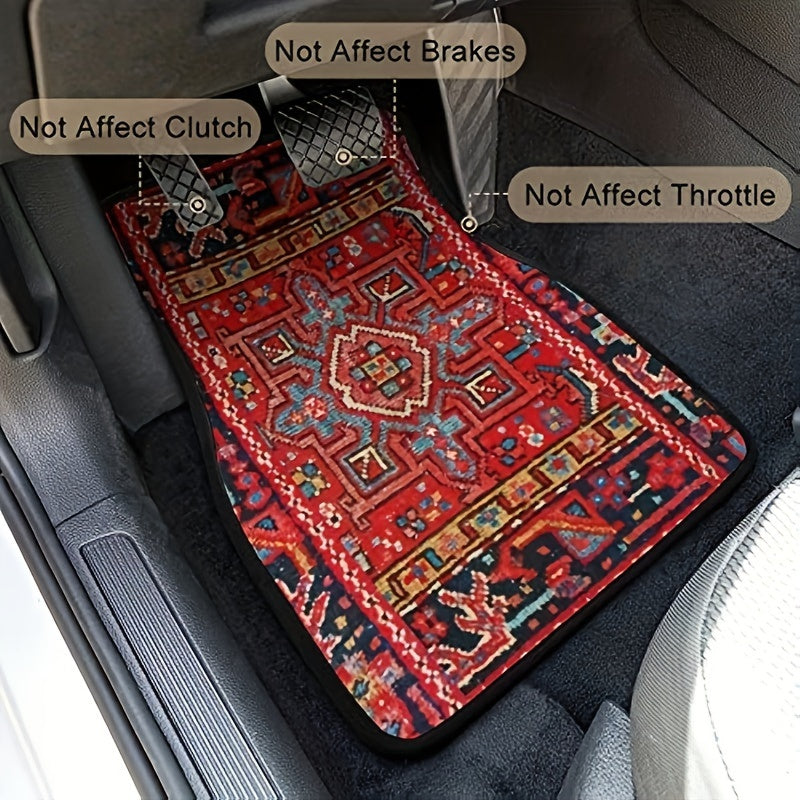 Car Floor Mats 2D Flat Vintage Ethnic Style Universal Fit 4 Pcs