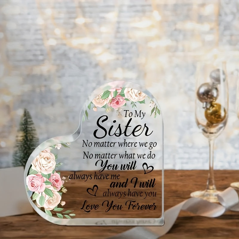 Acrylic Heart-Shaped Plaque with Pink Flower Print for Female Friendship and Gifts