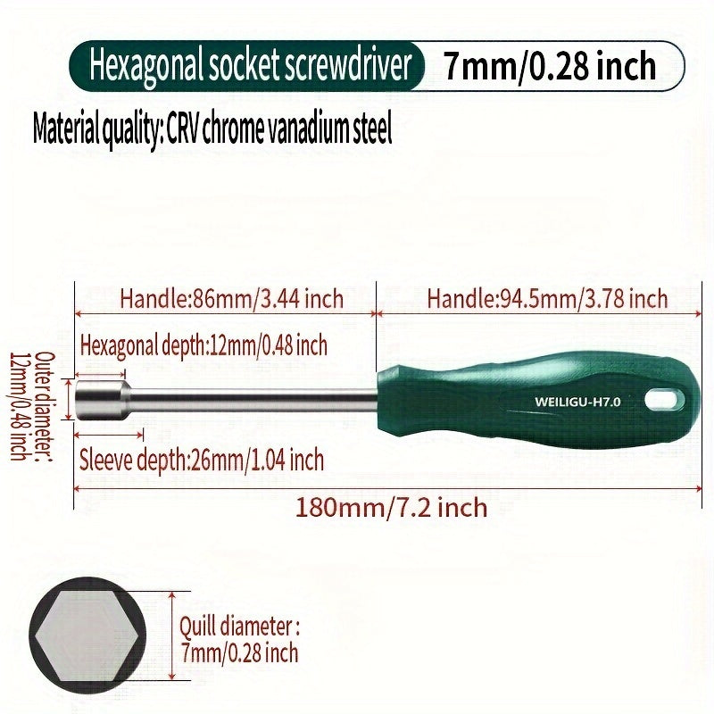 Manual Socket Wrench Set for Hex Screws 6-12mm, Durable Steel