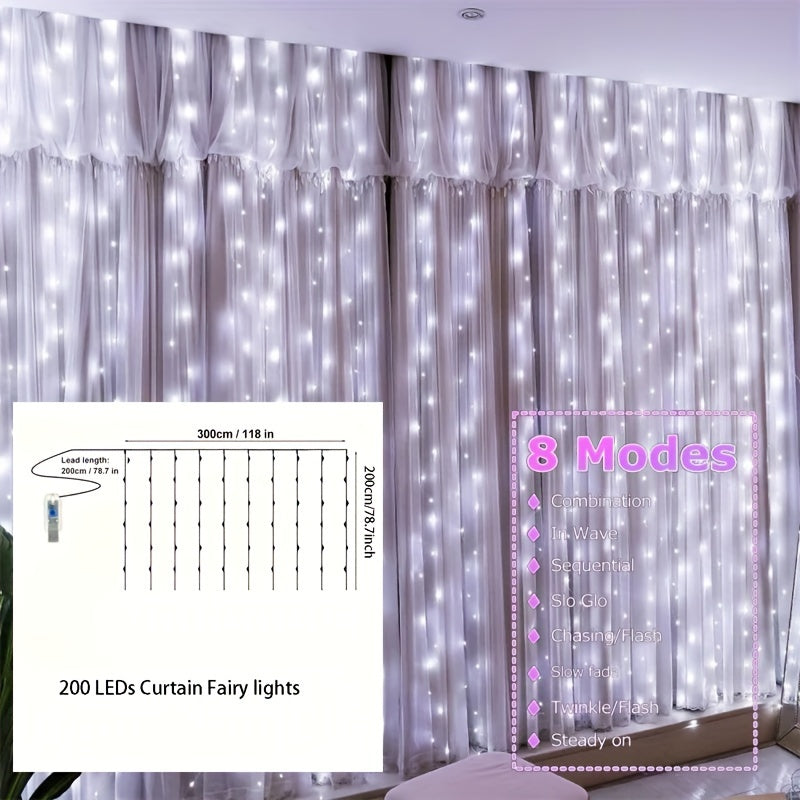 Fairy Lights Curtain USB Powered with 8 Modes Timer Remote Indoor Wedding Party Backdrop