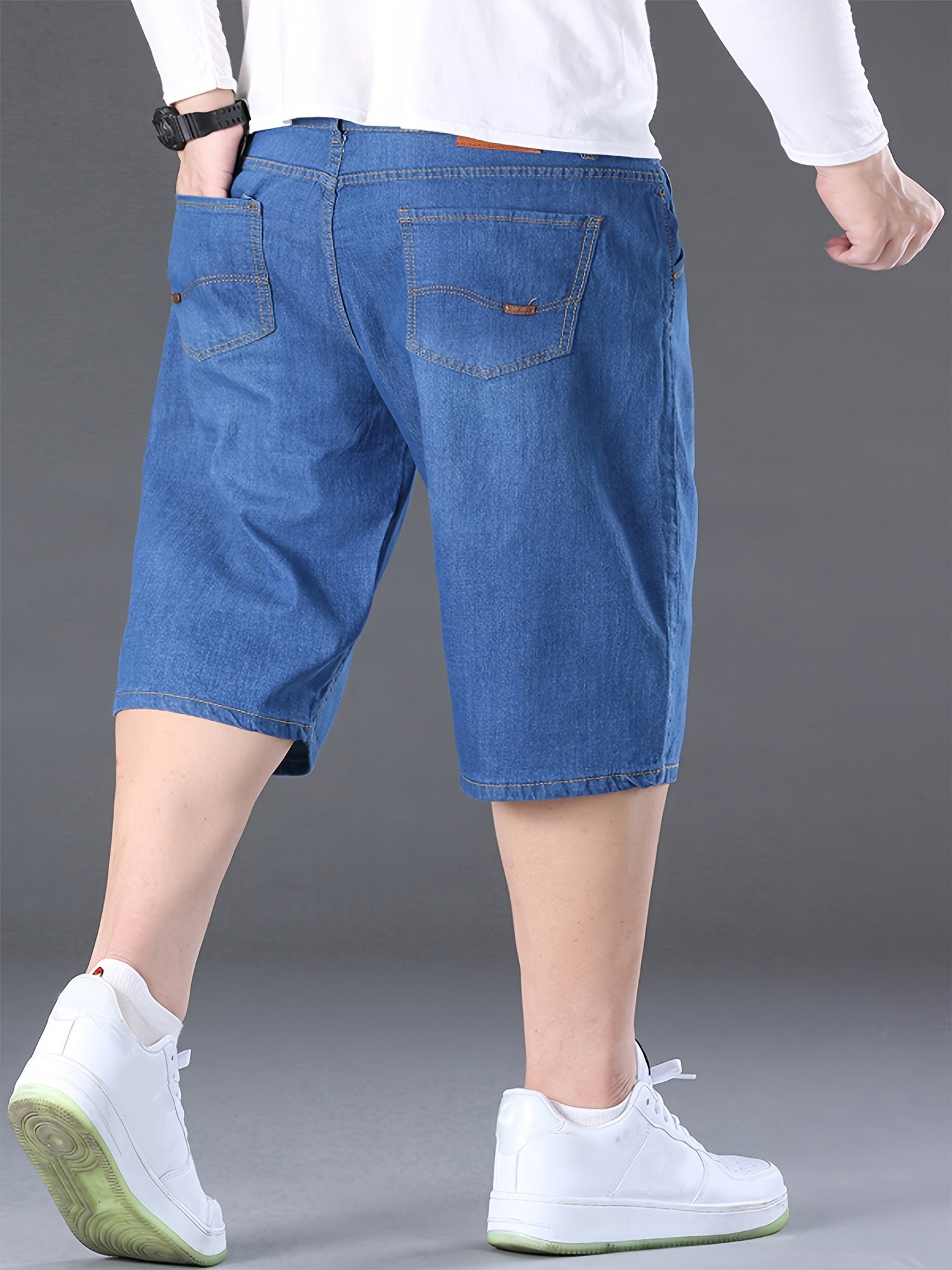 Plus Size Men's Denim Shorts Casual Blue Cotton Stretch Summer
