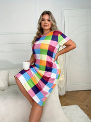 Plus Size Casual Loungewear Dress Women's Colorful Blocks Print Sleep Dress