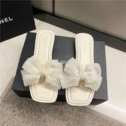 Women's PVC Bowknot Slides Flat Sandals for Summer Beach and Home