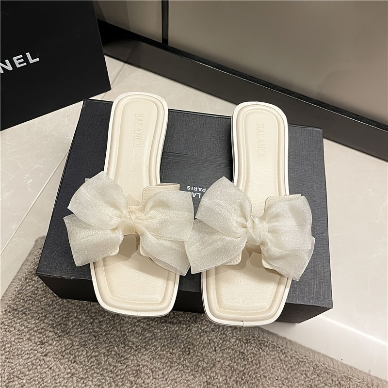 Women's PVC Bowknot Slides Flat Sandals for Summer Beach and Home