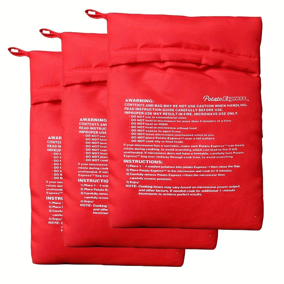 Set of 3 Reusable Microwave Potato Cooker Bags PET Material for Fast Baking