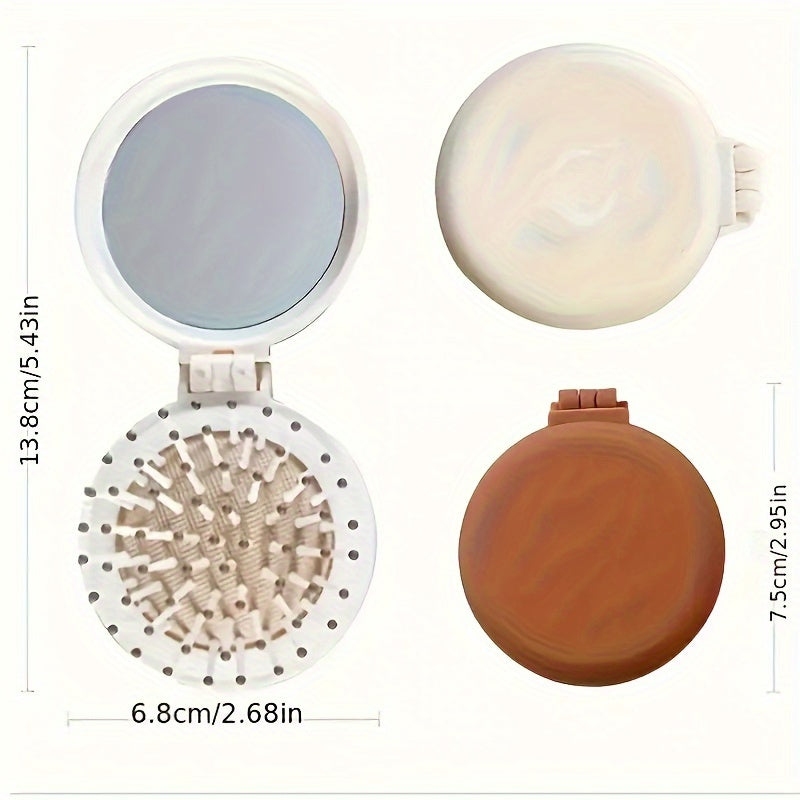 Travel Hairbrush with Mirror Foldable Scalp Massaging Air Cushion Dry Hair