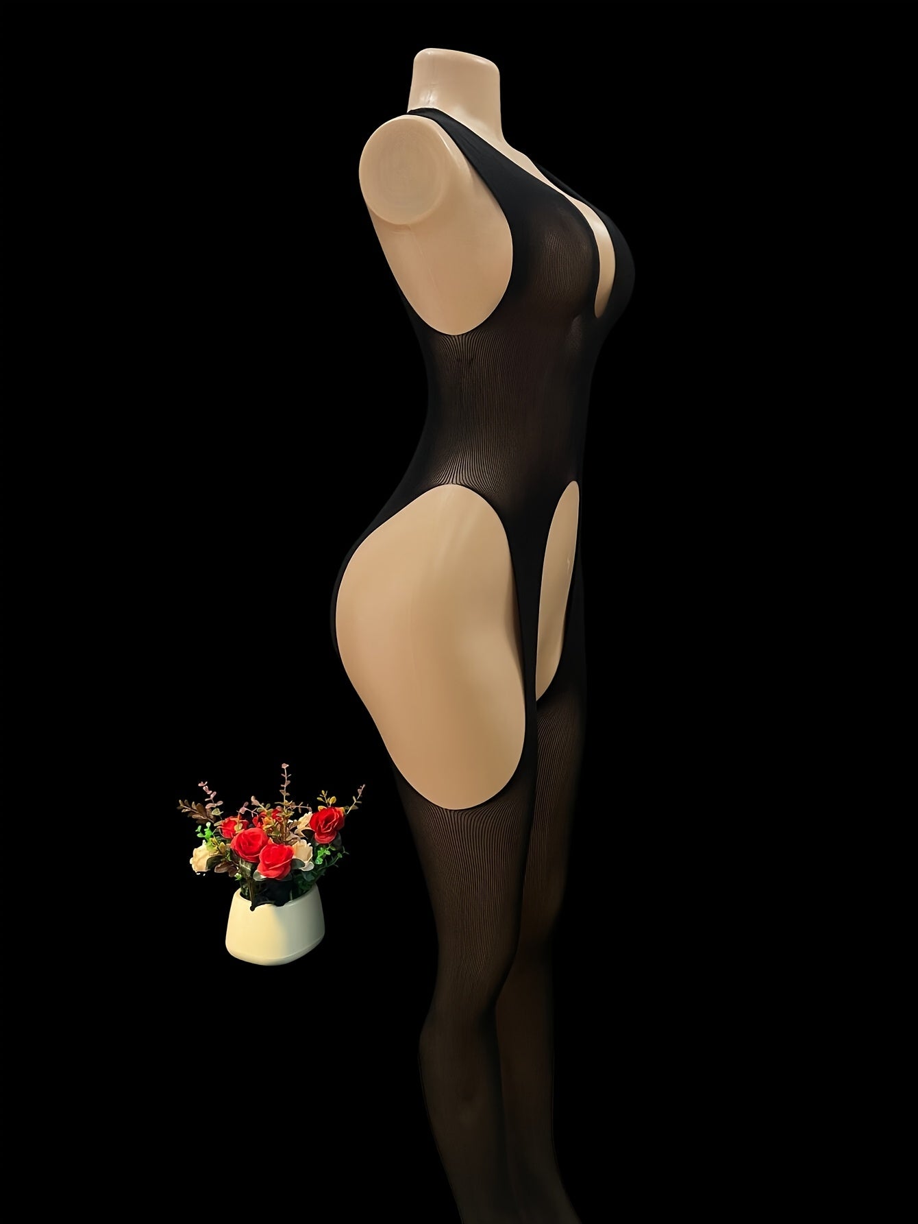 Женский сетчатый боди с вырезом в паху, прозрачные колготки полностью по телу, кружевное бельё