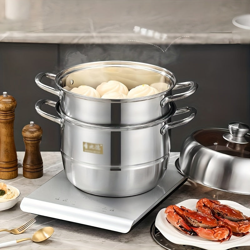 Vaporizador de múltiples capas de acero inoxidable con tapa transparente para cocinar y comer