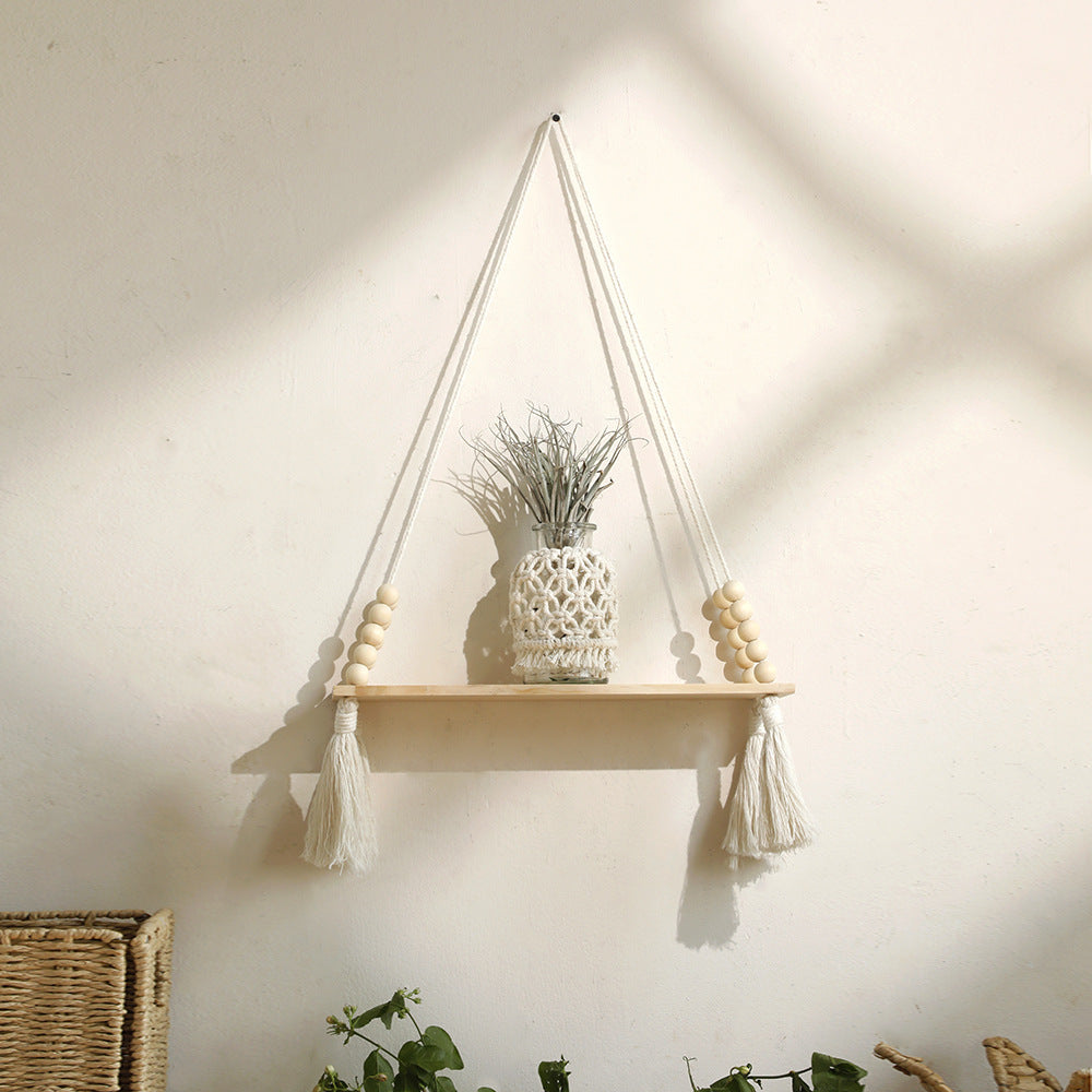 Boho Macrame Wall Hanging Shelf Set Rustic Farmhouse Floating Shelves for Bedroom Living Room