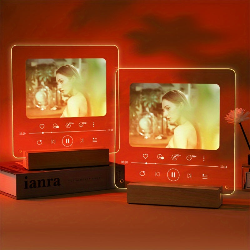 Квадратная светящаяся акриловая фоторамка с настраиваемым дизайном, креативная прозрачная подставка для фотографий, персонализированная акриловая фоторамка, идеальный подарок для DIY на день рождения или День святого Валентина.