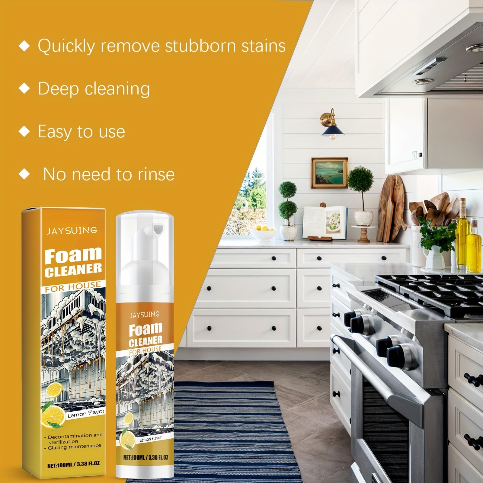 Multi-Purpose Foam Cleaner for Kitchen Bathroom Furniture Safe Residue-Free