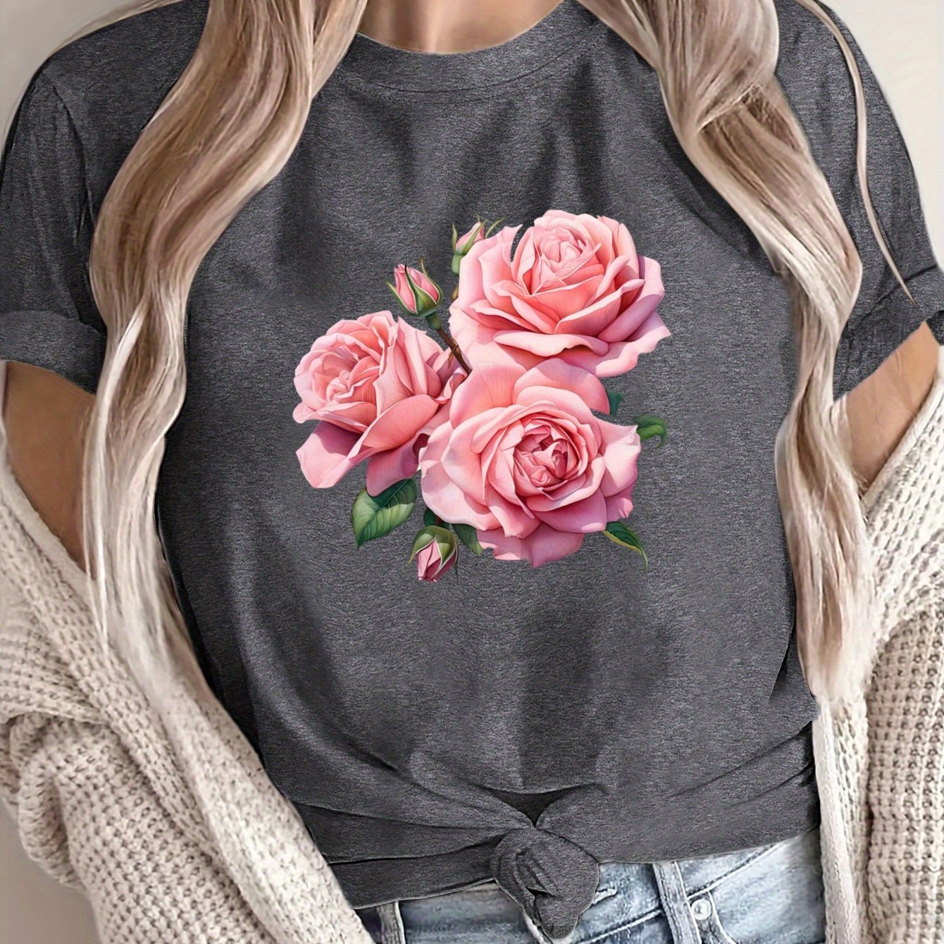 Women's Loose Large Size T-Shirt Summer Casual Short Sleeve Breathable Fabric