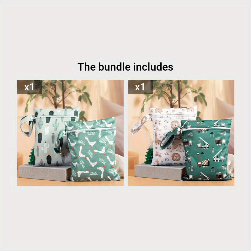 Set of 2 Waterproof Reusable Diaper Bags for Mothers with Zipper Closure