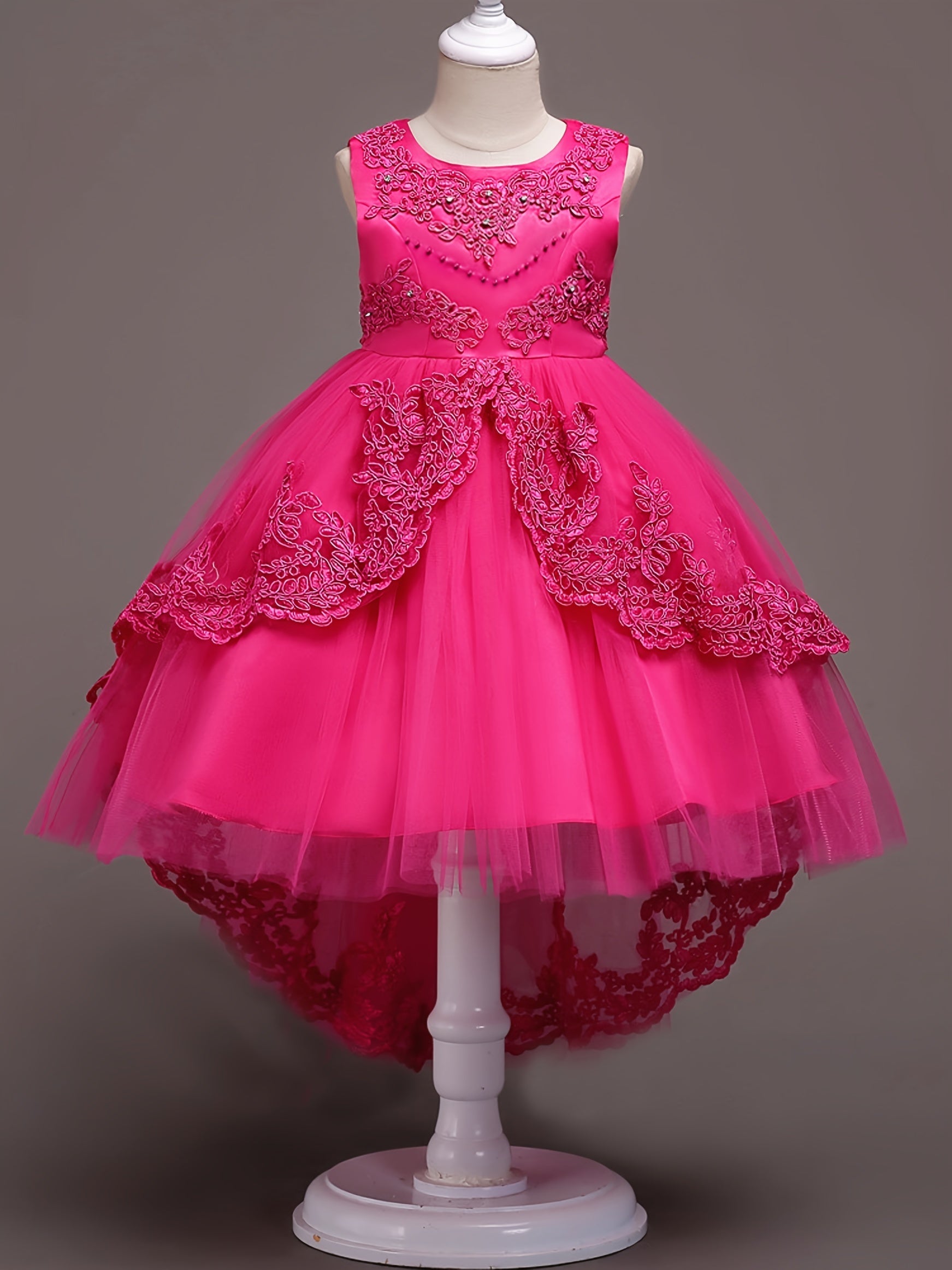 Girls' Red Princess Dress Beaded Embroidery Mesh Tail for Parties Weddings