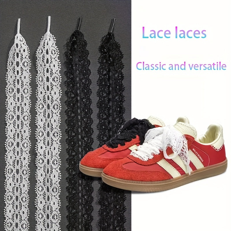 Women's Lace Shoe Laces Black and White Floral Pattern for Sneakers and Boots