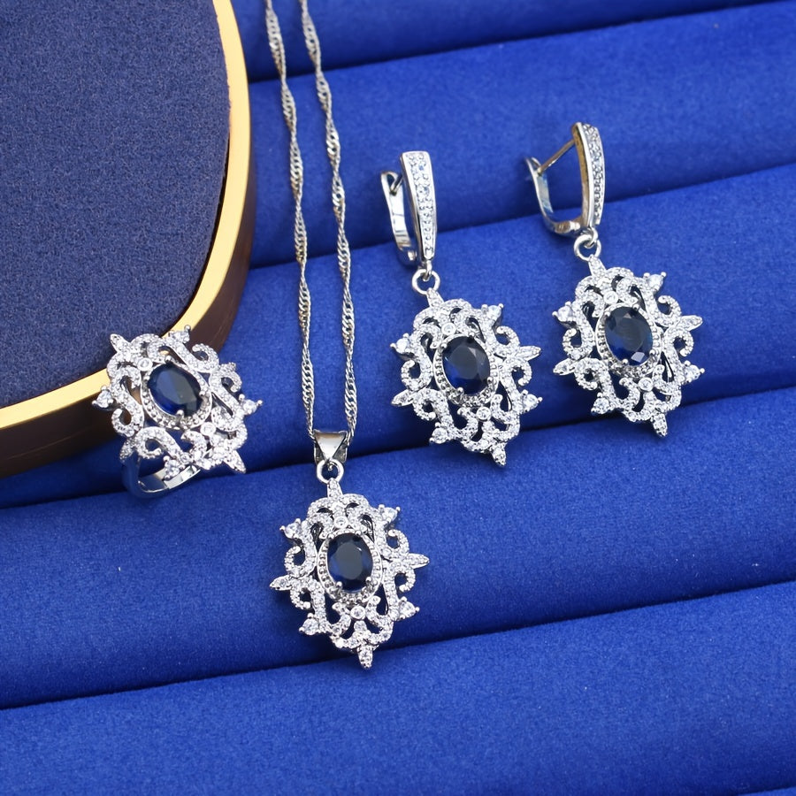 Women's Jewelry Set Necklace Ring Earrings Bracelet White Gold Plated Gift for Mom Wife Sister