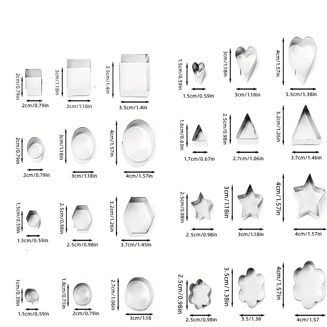 Set of 30 Geometric Cookie Cutter Molds for Baking and Fruit Cutting