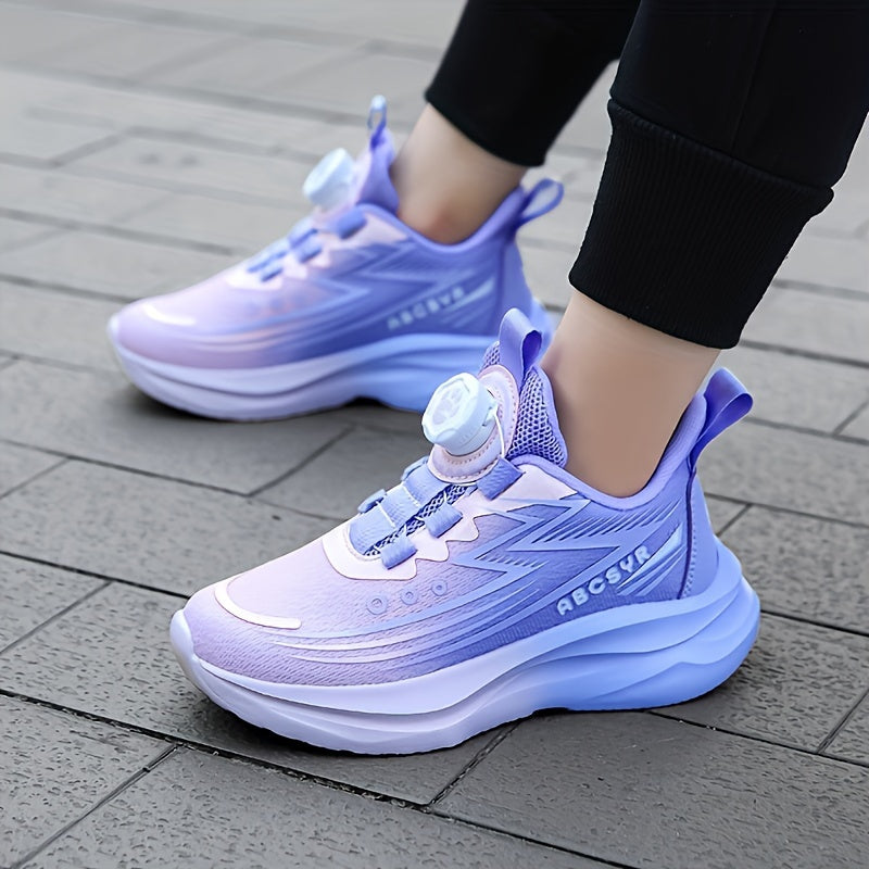 Kids' Navy Blue Mesh Sneakers with Stripes and Rotating Buckle for Boys and Girls