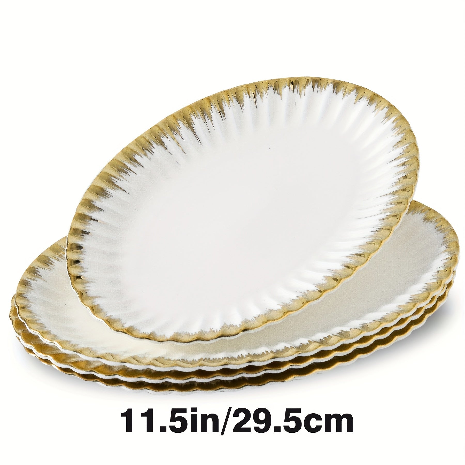 Set of 4 Ceramic Dinner Plates with Gold Rim for Pasta Salads and Desserts Dishwasher Safe Home and Restaurant Use
