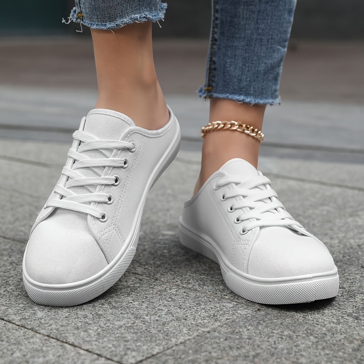 Ayollar uchun slip-on kundalik poyabzal nafas oladigan mato, sirpanmaydigan taglik, qora, oq, pushti