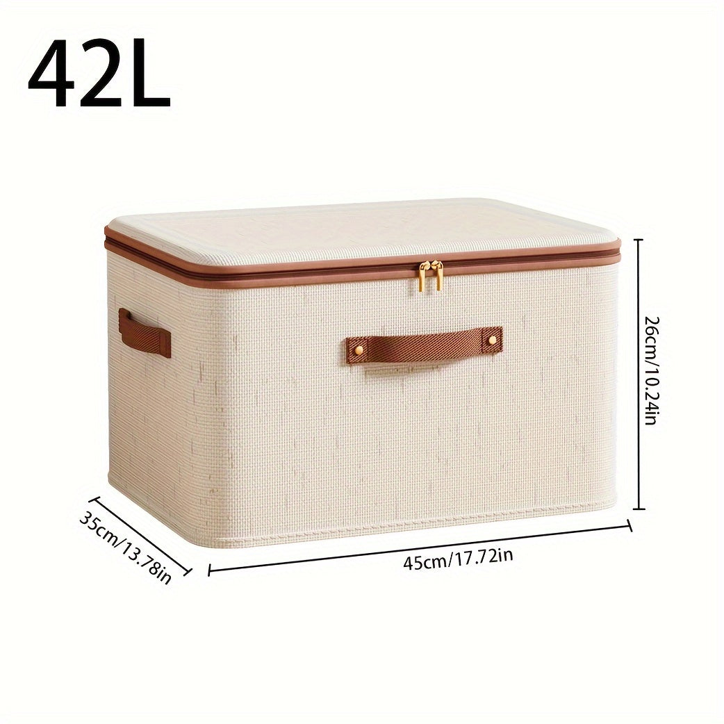 Champagne Fabric Storage Box with Lid Zipper Organizer for Clothes and Blankets Under Bed Dustproof Portable