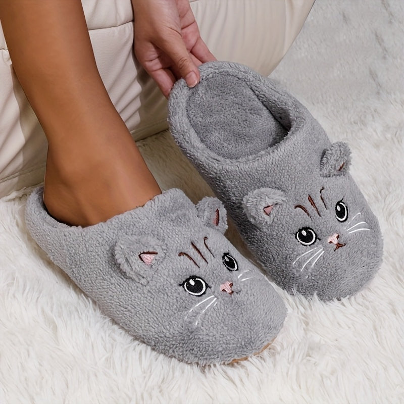 Women's Plush Cartoon Cat Slippers Soft Indoor Warm Comfortable Shoes