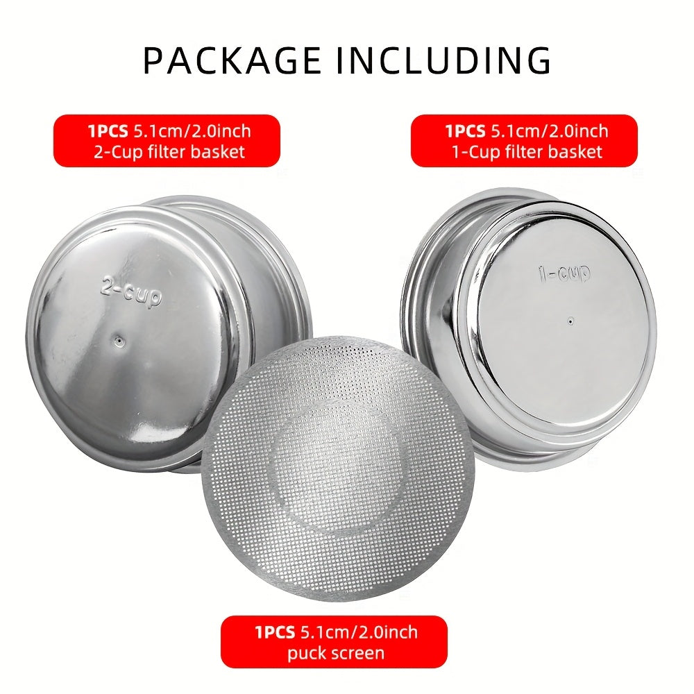 Espresso Filtr Savati - Ikki Qavatli Paslanmaydigan Po'lat, 51mm, Pressizlangan Puk Ekrani bilan. Gourmet Qahva Pishirish uchun Ikki Qavatli Portafilter O'rnini Bosuvchi.