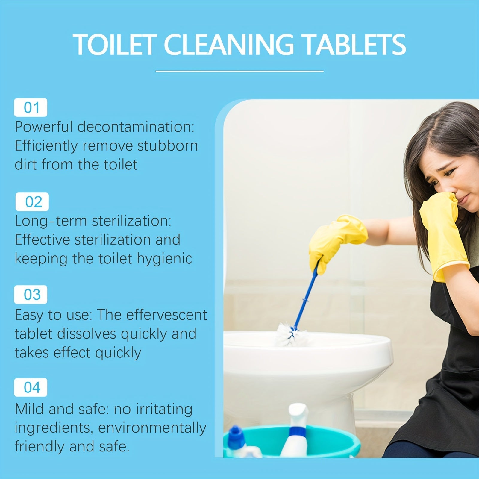 Bathroom Toilet Cleaning Tablets - Stain and Odor Removal, Bubble Technology