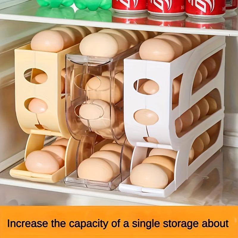 Automatic Egg Dispenser with 30 Egg Capacity, Stackable Plastic Organizer