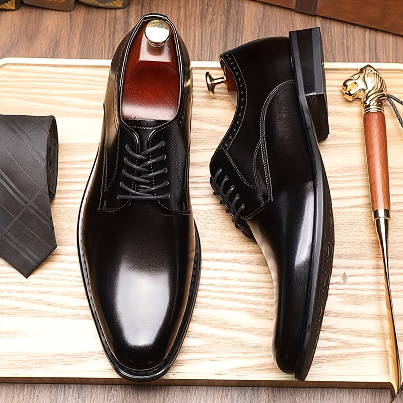 Мужские кожаные дерби-туфли однотонные с простым носком, нескользящая резиновая подошва, шнуровка, повседневные деловые
