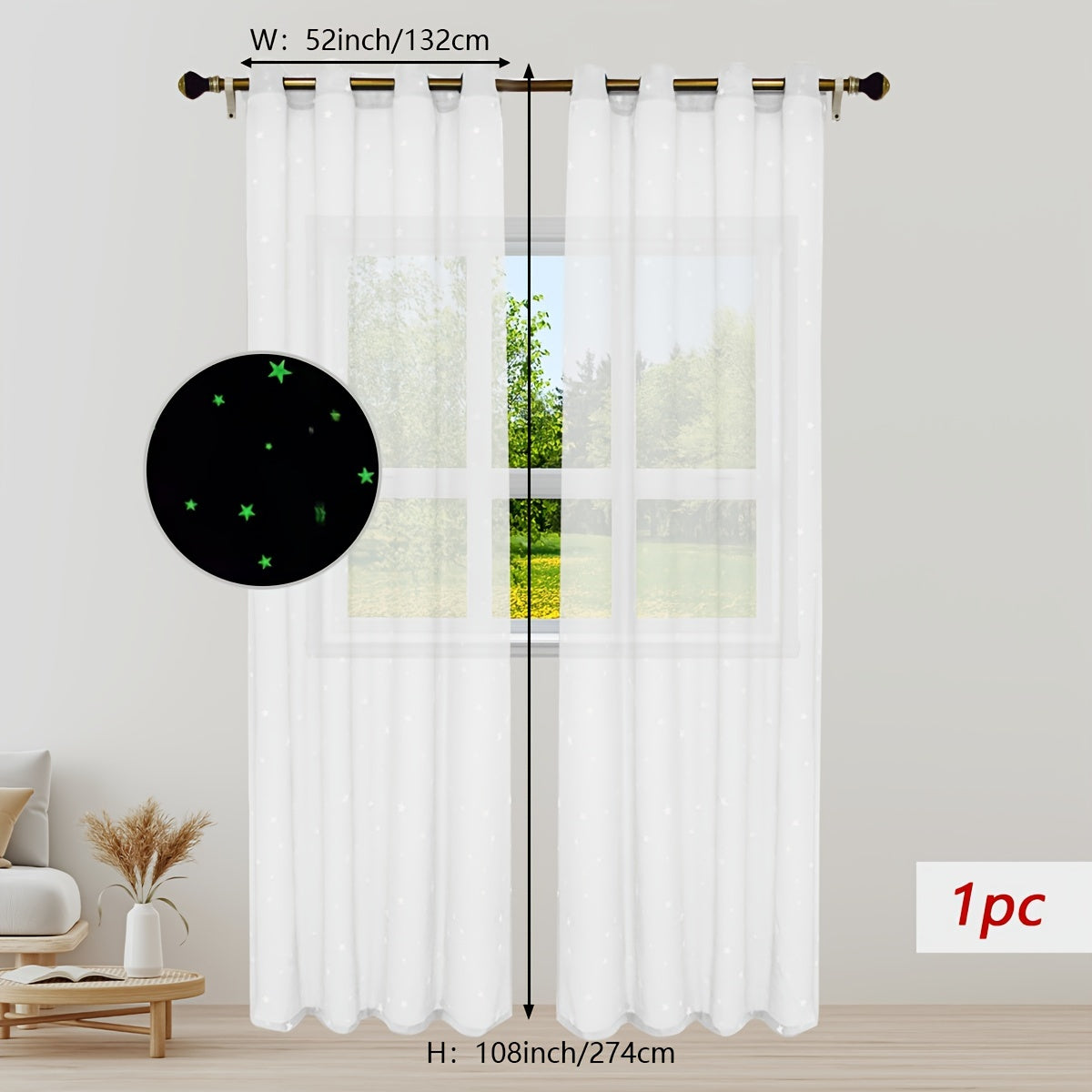 Pastoral Style Curtains with Luminous Star Pattern for Bedroom Living Room Office Kitchen