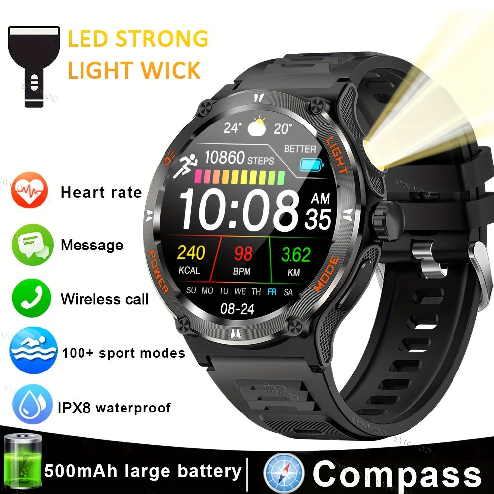 Smartwatch for Men and Women with LED Flashlight 3.89cm Display Fitness Sleep Tracker Waterproof