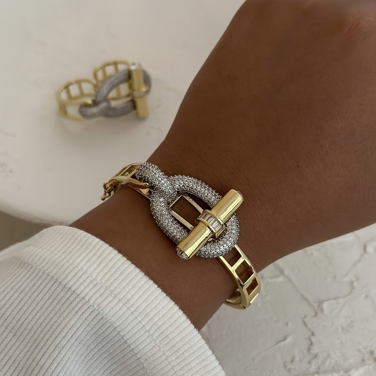 Women's Vintage Style Bangle Stainless Steel with Cubic Zirconia Gold Plated