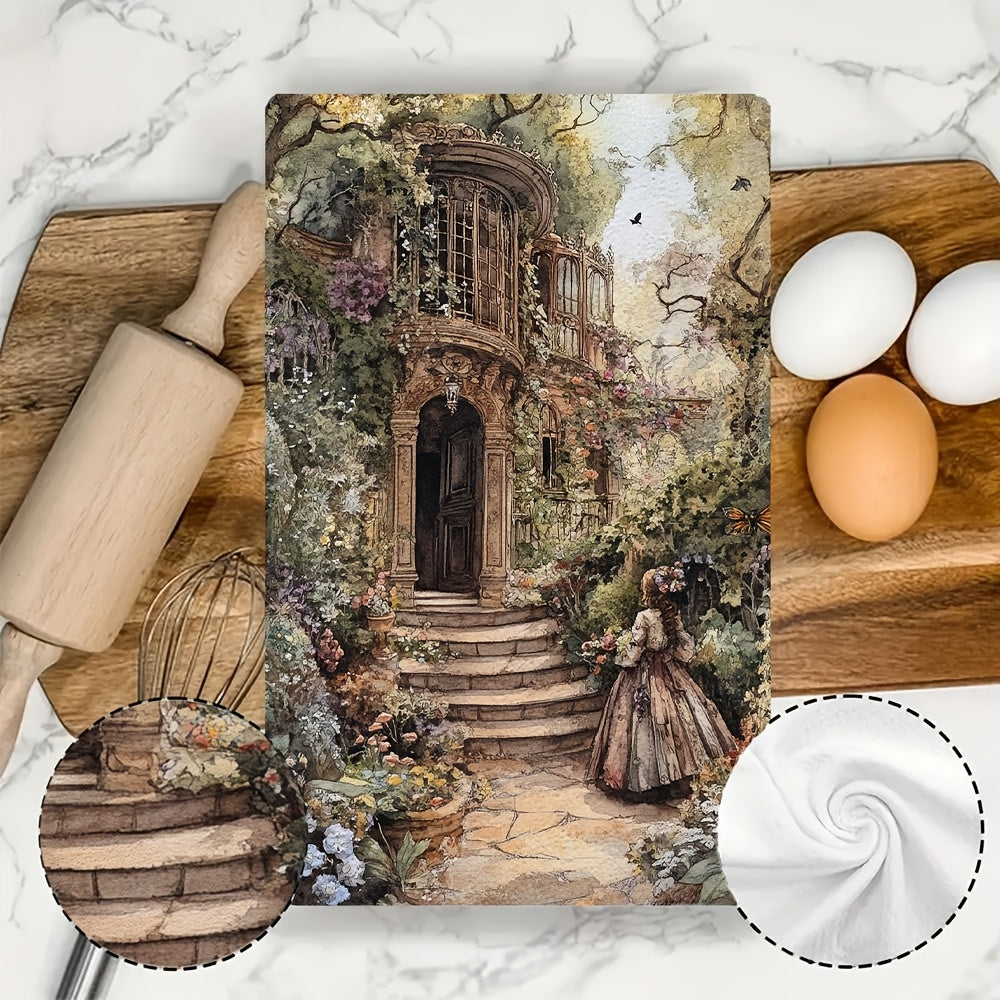 Juego de 2 toallas de cocina y mano ultra suaves y absorbentes, diseño de jardín victoriano
