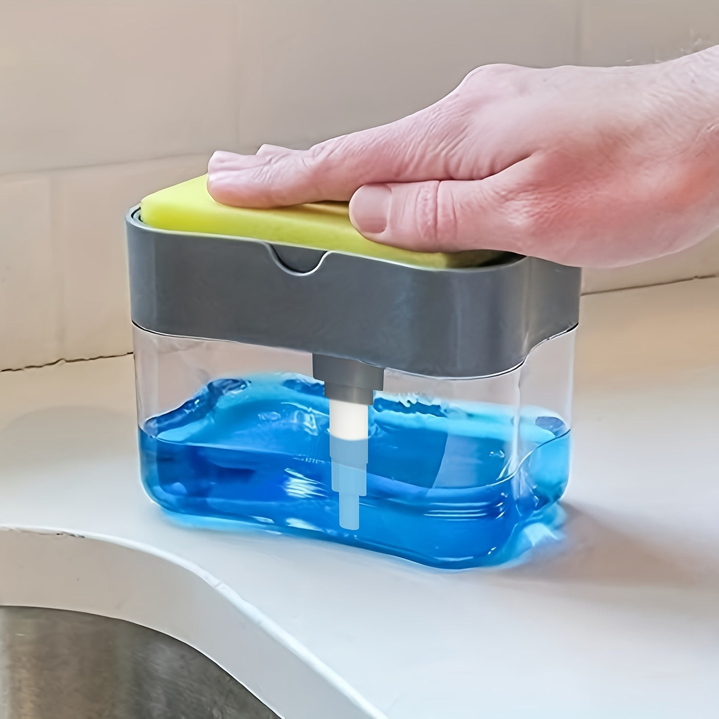 Plastic Dish Soap Dispenser with Sponge Holder Kitchen Sink Accessory Space Theme