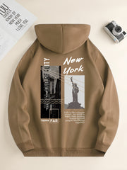 Men's Hoodie with NYC Print Polyester Casual Fall Winter Pullover