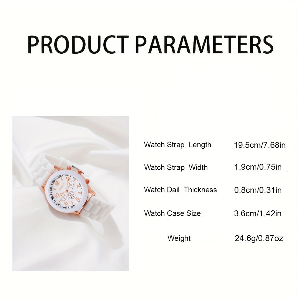 Set of 2 Casual Round Quartz Analog Watches for Him and Her with Silicone Bands