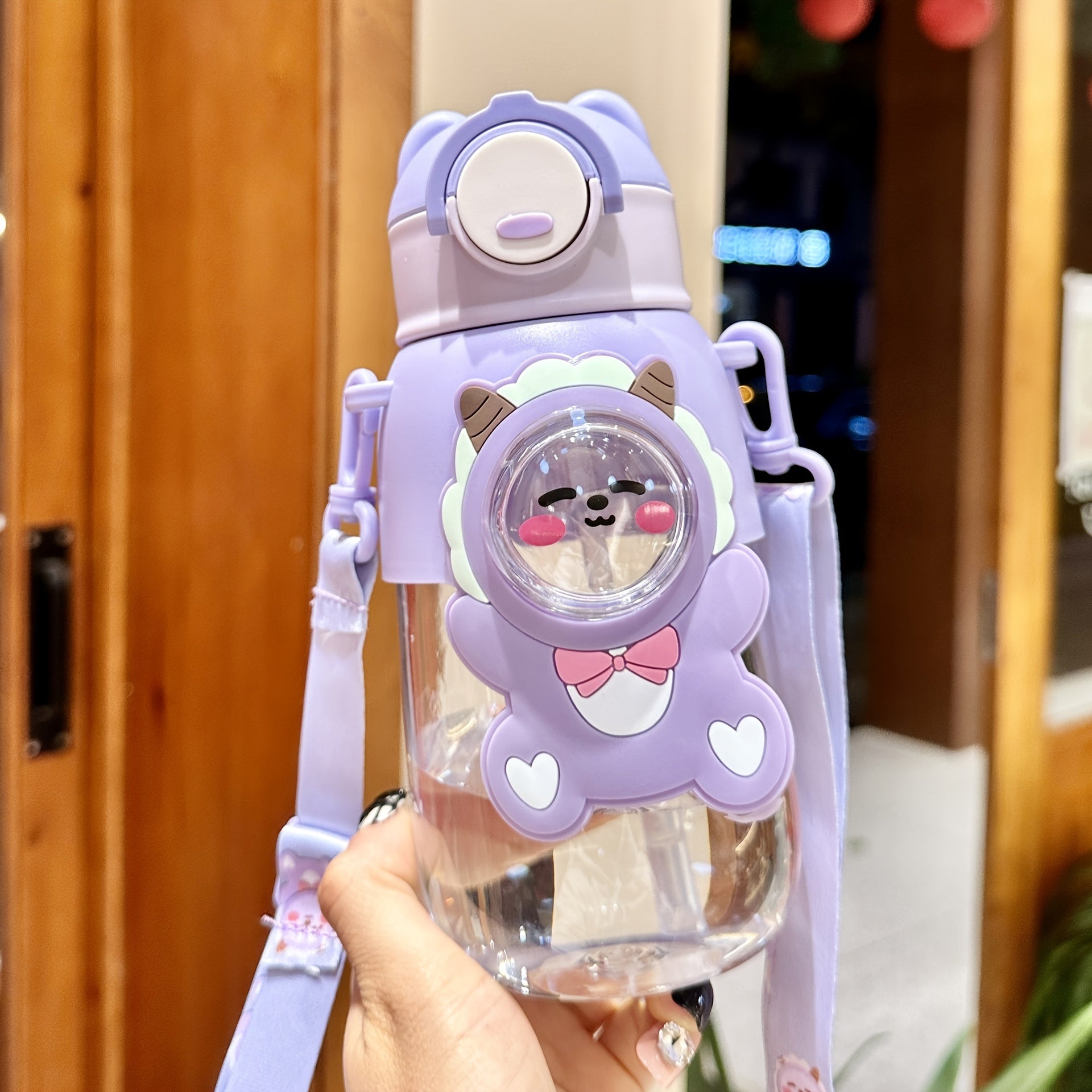 Cute Cartoon Water Bottle Leak Proof Flip Top PVC Free PC Material for Outdoor Travel Fitness