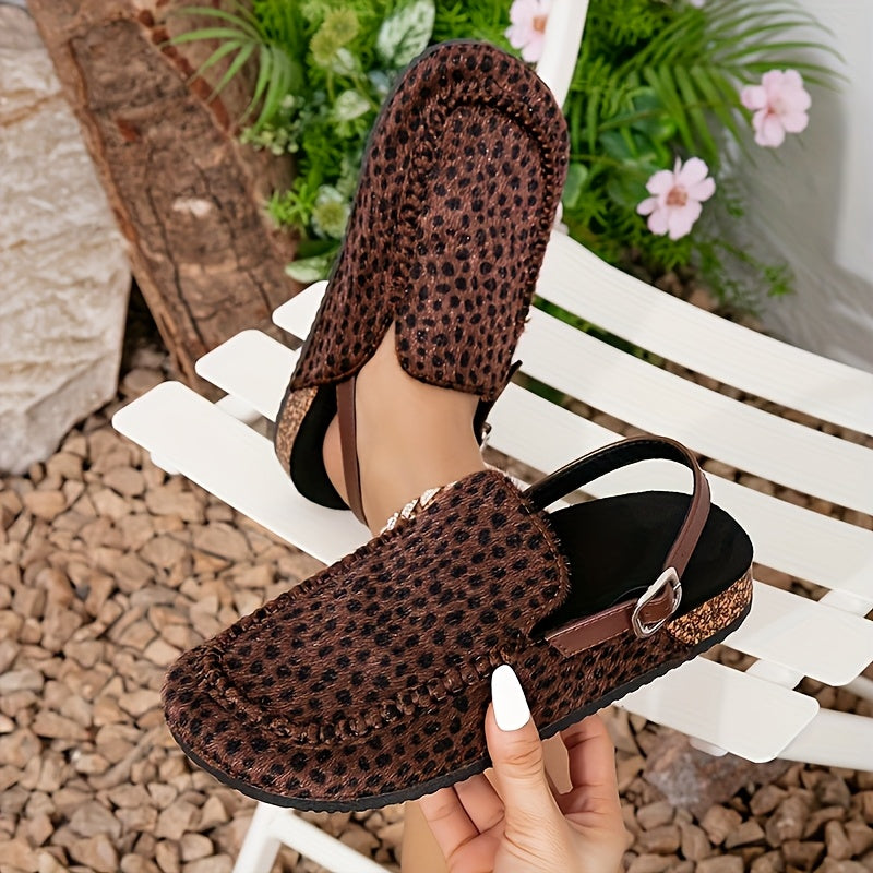 Women's Leopard Print Flat Mules Lightweight Slip-On Loafers Brown Spotted