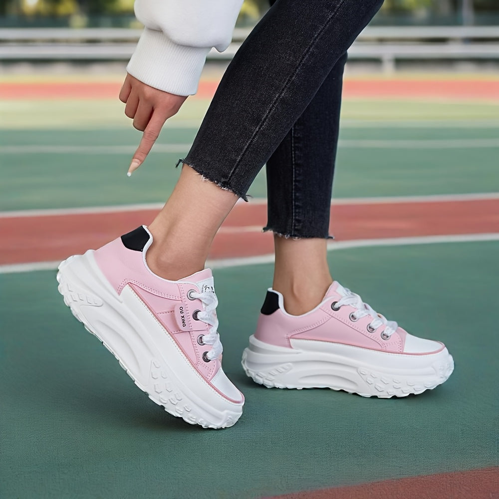 Women's Breathable Mesh Mid-Top Sneakers White Pink Cushioned Casual Shoes