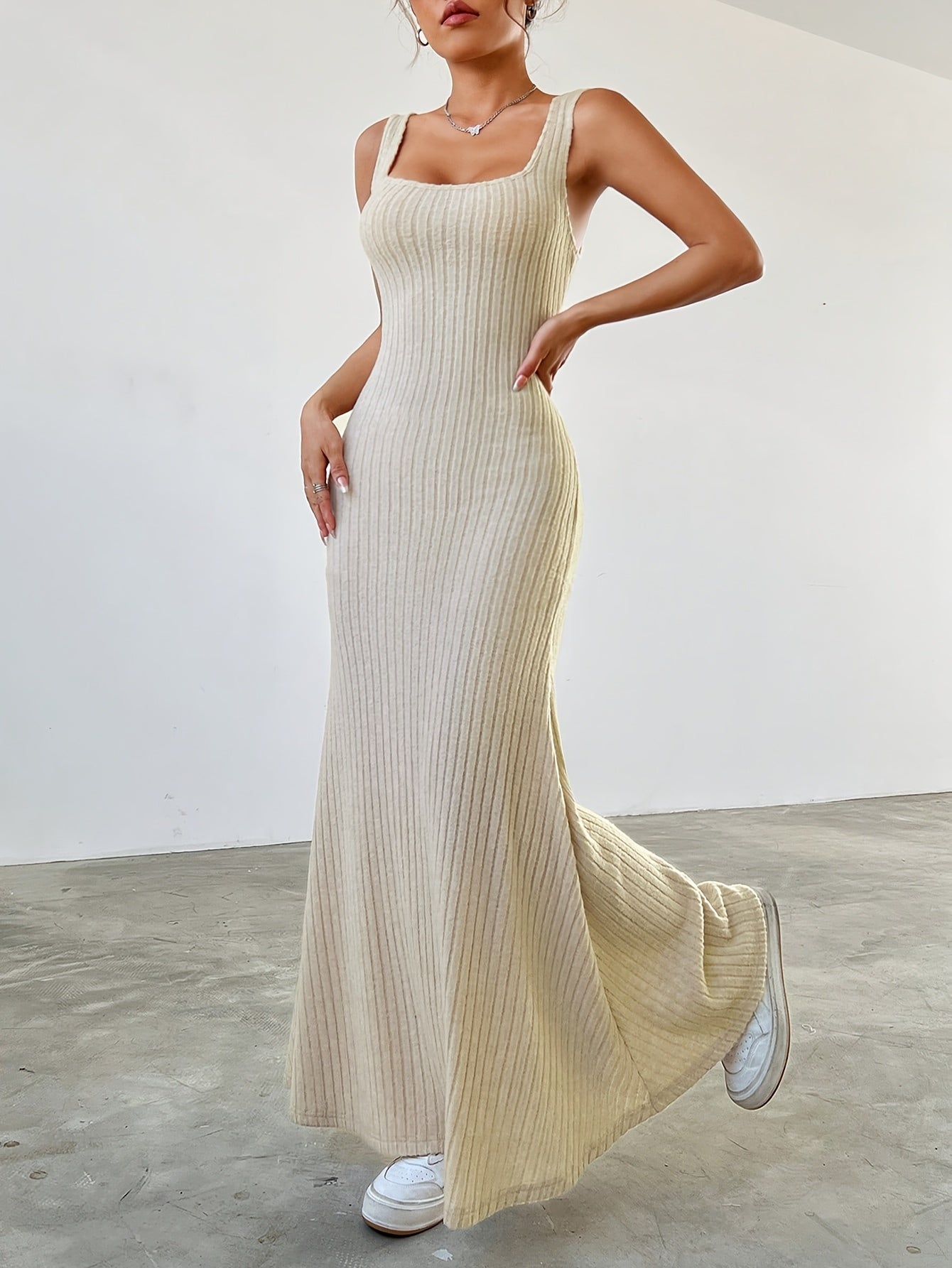 Women's Ribbed Knit Two-Piece Set Off-Shoulder Crop Top A-Line Skirt Casual Chic